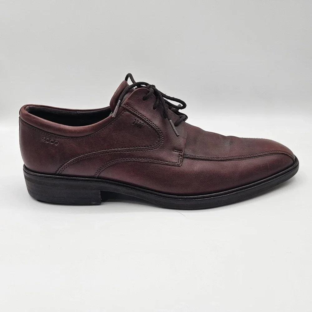 Ecco Shoes Mens Size 9.5‎ Brown Leather Derby Dress Lace Up Comfort Square Toe